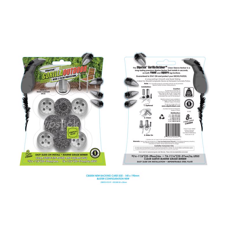 Slipstick Gorilla Outdoor Black/Silver Push-On Marine Grade Berber Chair Glide 8 pk