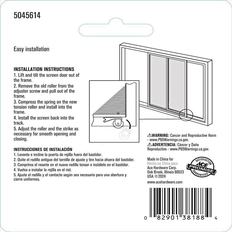 Ace Plastic/Steel Screen Door Roller Assembly 2 pk