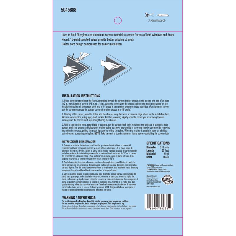Ace 0.12 in. D X 25 ft. L Screen Spline