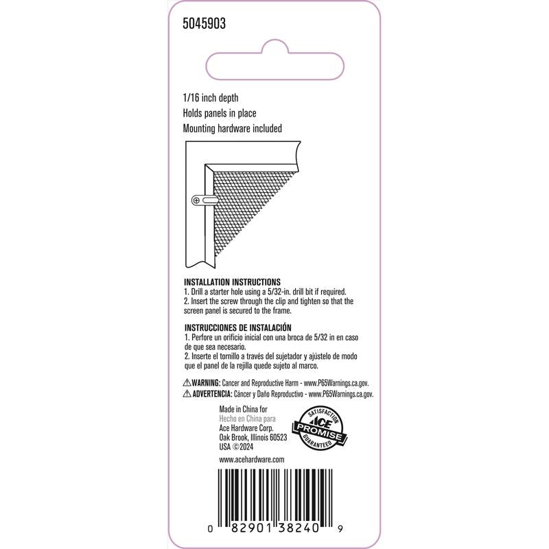 Ace Gray Plastic Screen Clip For 1/16 12 pk