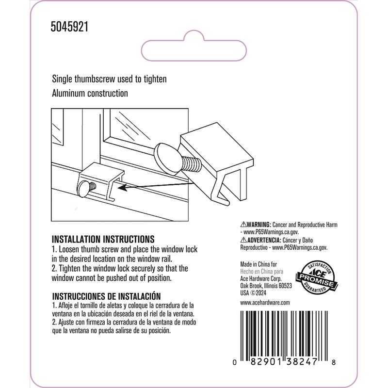 Ace Metallic Aluminum Sliding Window Lock 2 pk