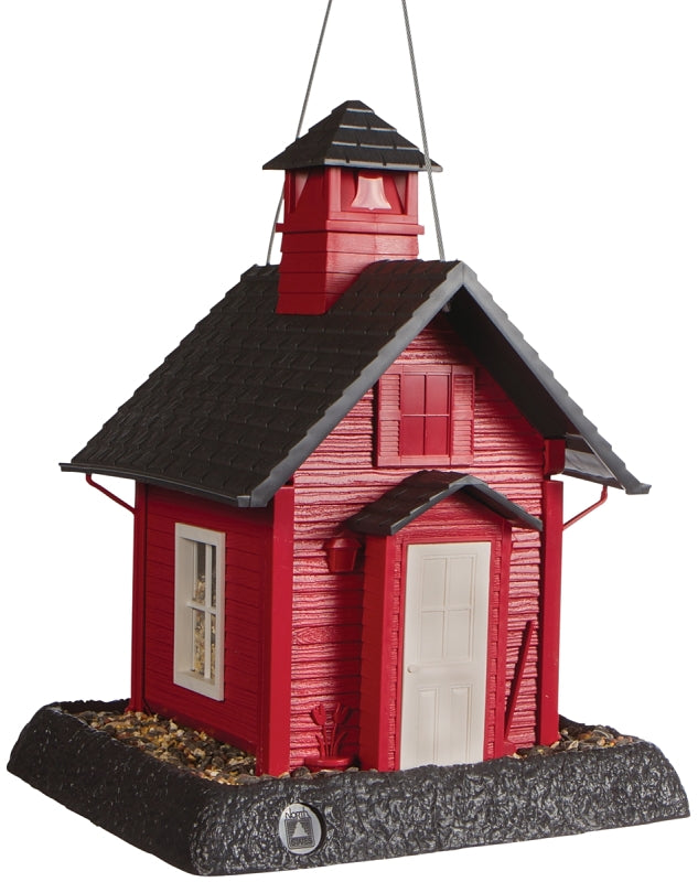 North States 9084 Hopper Bird Feeder, School House, 5 lb, Plastic, Gray/Red, 13-1/4 in H, Hanging, Pole
