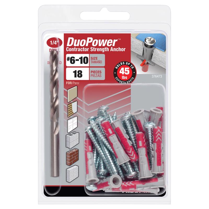 HILLMAN Duo Power 1/4 in. D X 1.1875 in. L Nylon Round Head Screw and Anchor 18 pk
