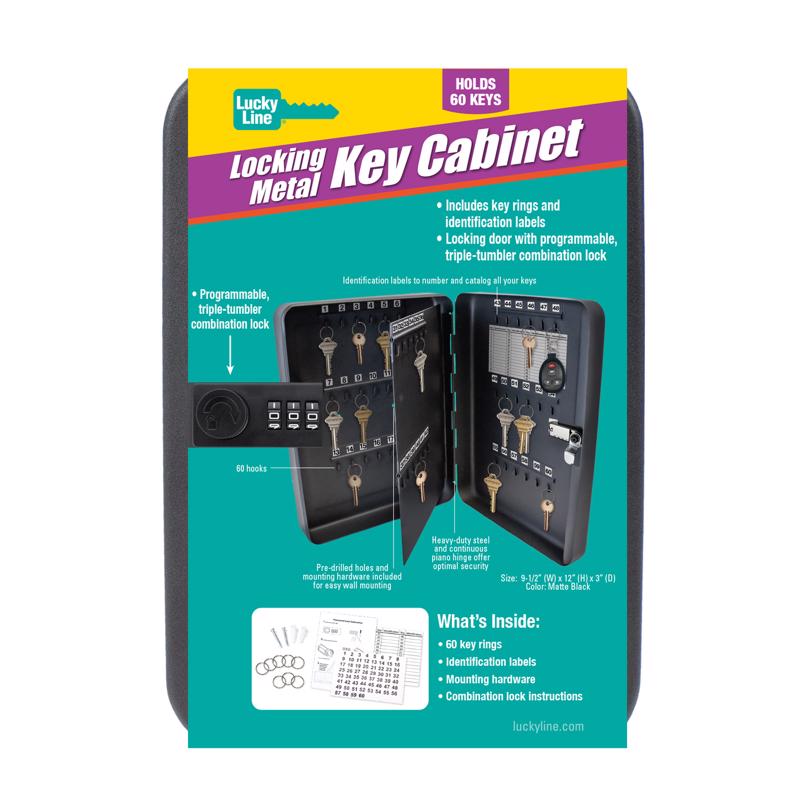 Lucky Line Black Steel Key Cabinet 12 in. 9.5 in. 3 in.