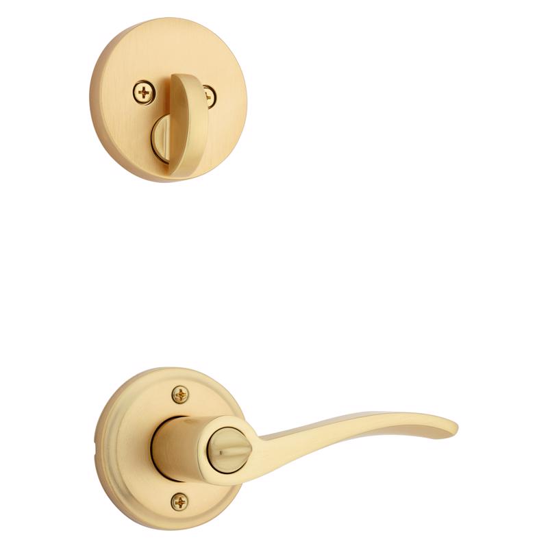 Kwikset Sedona Transitional Satin Brass Lever and Single Cylinder Deadbolt KW1 1-3/4 in.