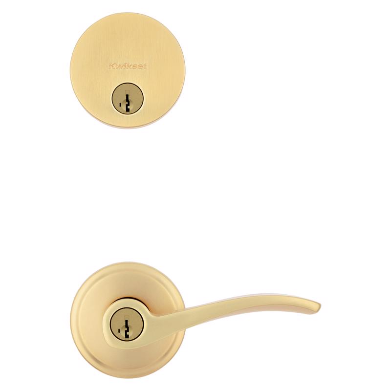 Kwikset Sedona Transitional Satin Brass Lever and Single Cylinder Deadbolt KW1 1-3/4 in.
