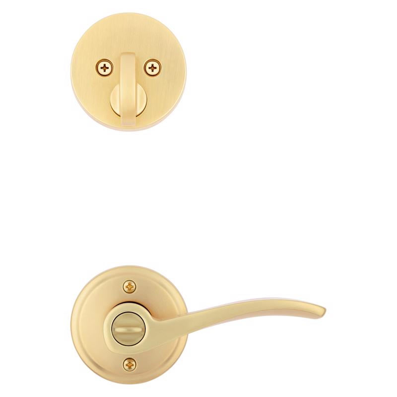 Kwikset Sedona Transitional Satin Brass Lever and Single Cylinder Deadbolt KW1 1-3/4 in.