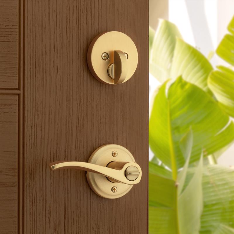 Kwikset Sedona Transitional Satin Brass Lever and Single Cylinder Deadbolt KW1 1-3/4 in.