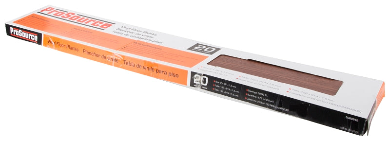 ProSource CL8890 Vinyl Plank Tile, 36 in L Tile, 6 in W Tile, Square Edge, Dark Oak