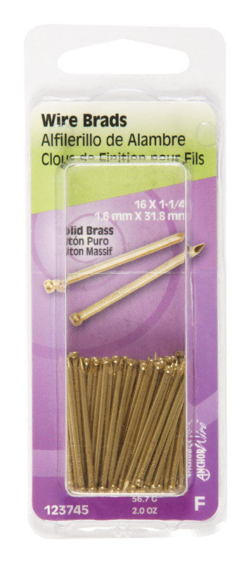 HILLMAN 16 Ga. X 1-1/4 in. L Brass Brad Nails 1 pk 2 oz, Pack of 6