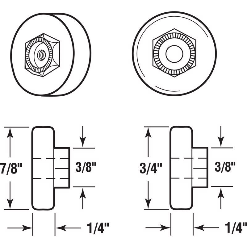 Prime-Line 7/8 in. D X 1 in. L White Nylon/Steel Shower Door Roller 4 pk, Pack of 6