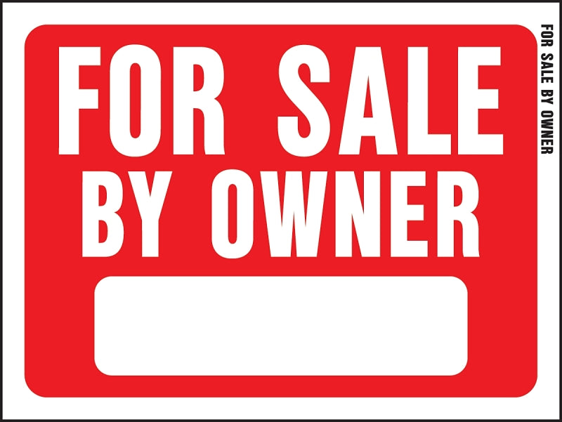 Hy-Ko 20604 Identification Sign, Rectangular, FOR SALE BY OWNER, White Legend, Red Background, Polystyrene, Pack of 10