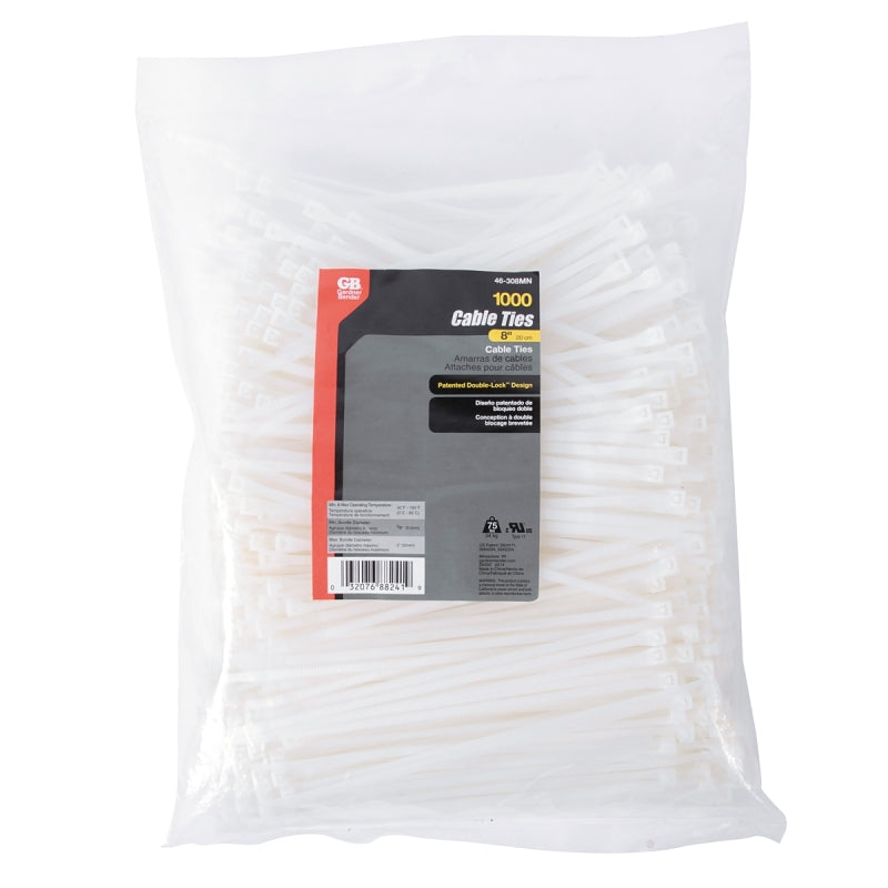 Gardner Bender 46-308MN Cable Tie, 2 in Max Bundle Dia, Double-Lock Locking, 6/6 Nylon, Natural