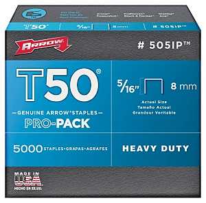 Arrow T50 Series 505IP Staple, For: ET50, ETC50, ETN50 Stapler, 3/8 in W Crown, 5/16 in L Leg