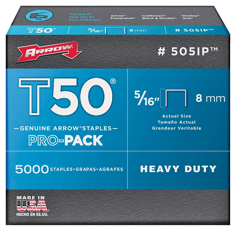 Arrow T50 Series 505IP Staple, For: ET50, ETC50, ETN50 Stapler, 3/8 in W Crown, 5/16 in L Leg