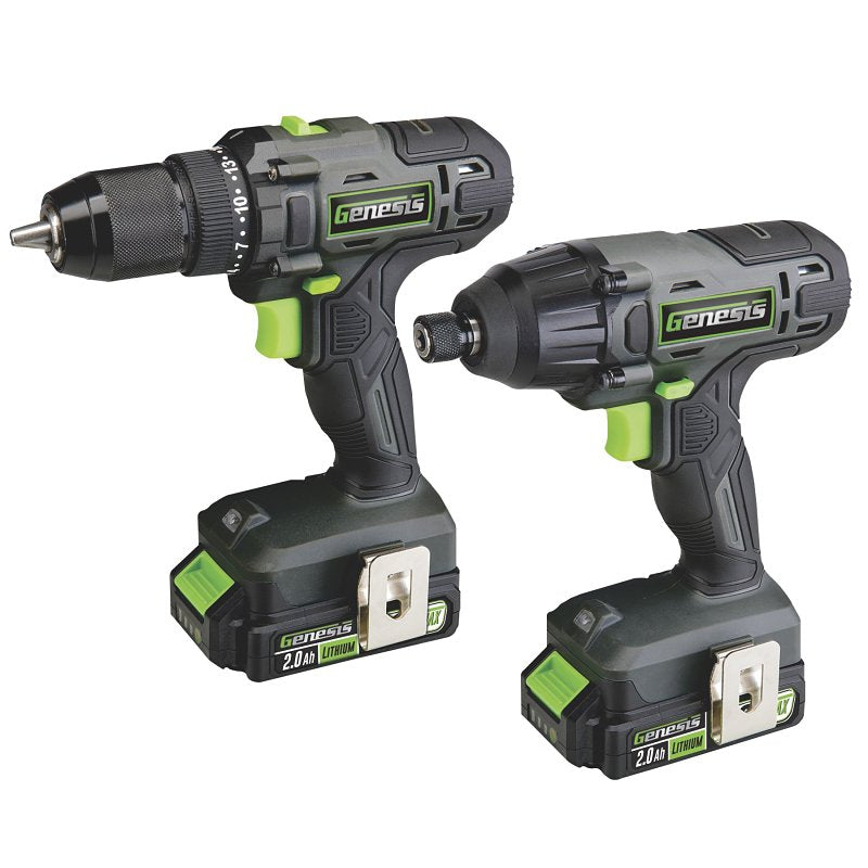 Genesis G20 MAX GL20DIDKB2 Drill/Impact Driver Combo Kit, Battery Included, 2 Ah, 20 V, Lithium-Ion