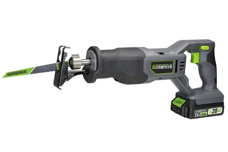 Genesis G20 Max Series GLRS20B Variable Speed Reciprocating Saw, Battery Included, 20 V, 2 Ah, 1 in L Stroke