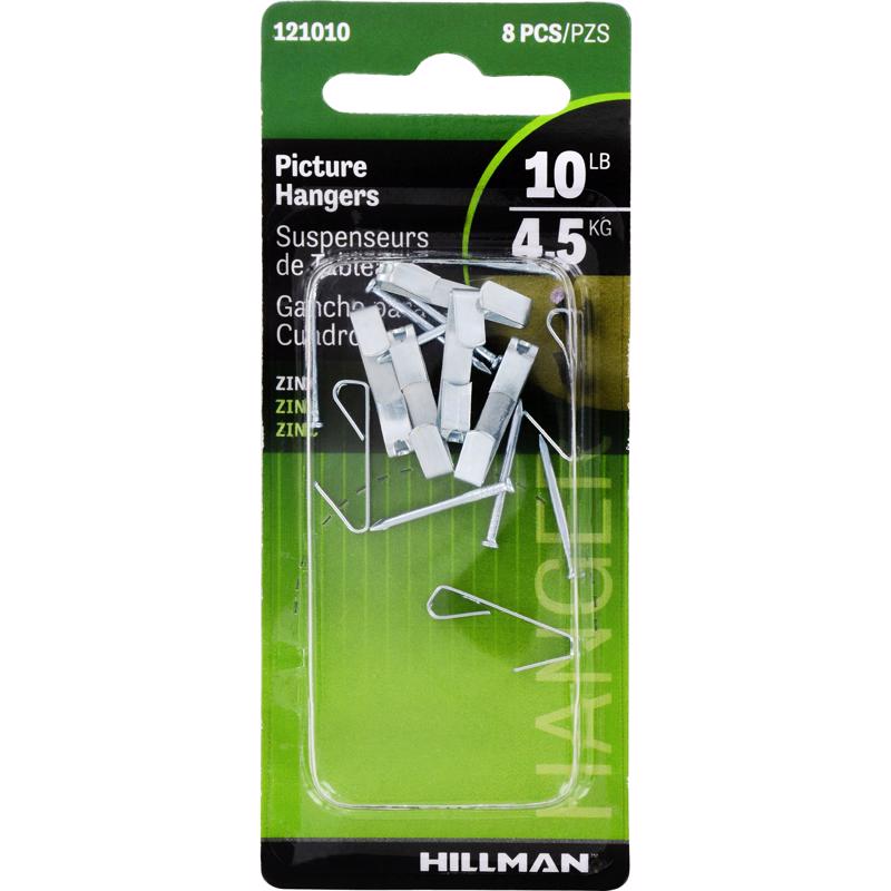 HILLMAN Zinc Silver Conventional Picture Hanger 10 lb 8 pk, Pack of 10