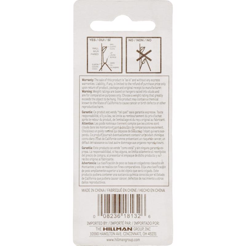 HILLMAN Zinc Silver Conventional Picture Hanger 10 lb 8 pk, Pack of 10