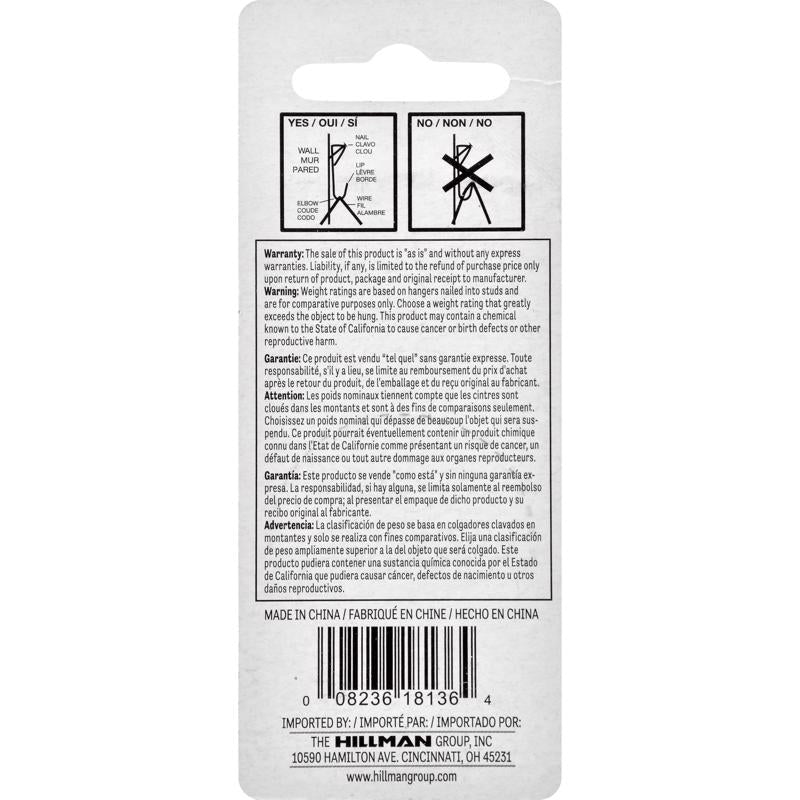 HILLMAN Zinc Silver Conventional Picture Hanger 100 lb 2 pk, Pack of 10