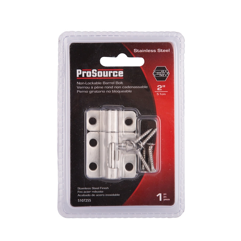 ProSource SS-B02-PS Barrel Bolt, 0.31 Dia in Bolt Head, 2 in L Bolt, Stainless Steel, Stainless Steel