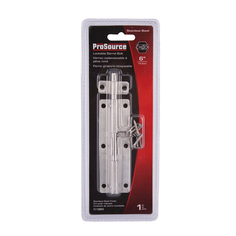 ProSource SS-B06-PS Barrel Bolt, 0.31 Dia in Bolt Head, 6 in L Bolt, Stainless Steel, Stainless Steel