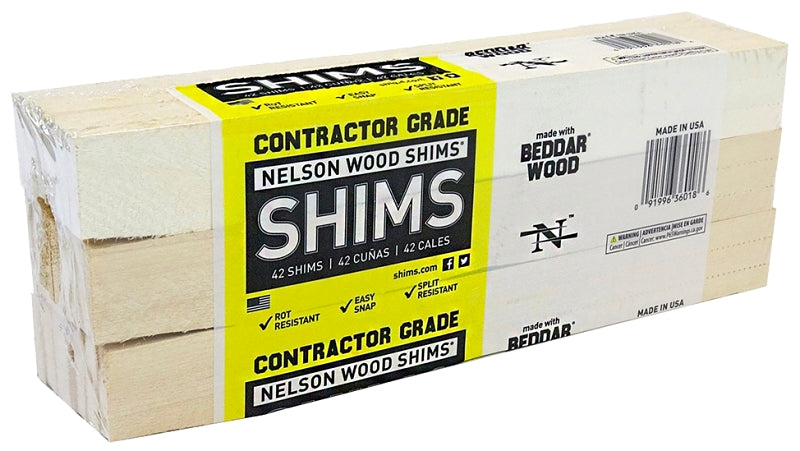 Nelson CSH12/42/12/48B Shim, 12 in L, Wood, Yellow, Pack of 12