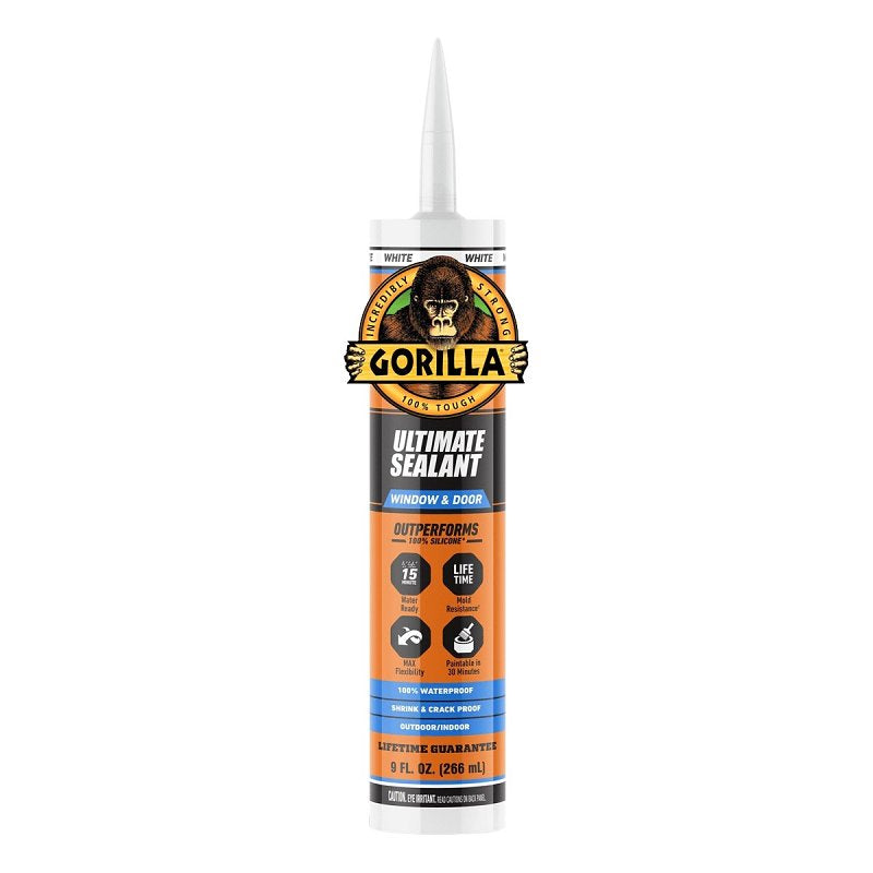 Gorilla 117605 Window and Door Sealant, White, >40 deg F, 9 oz Cartridge