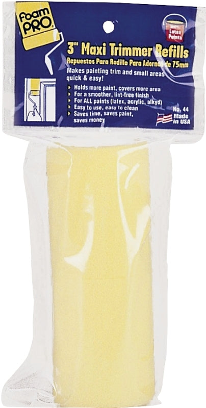 Foampro 44 Trim Roller Refill, 3/8 in Thick Nap, 3 in L, Foam Cover