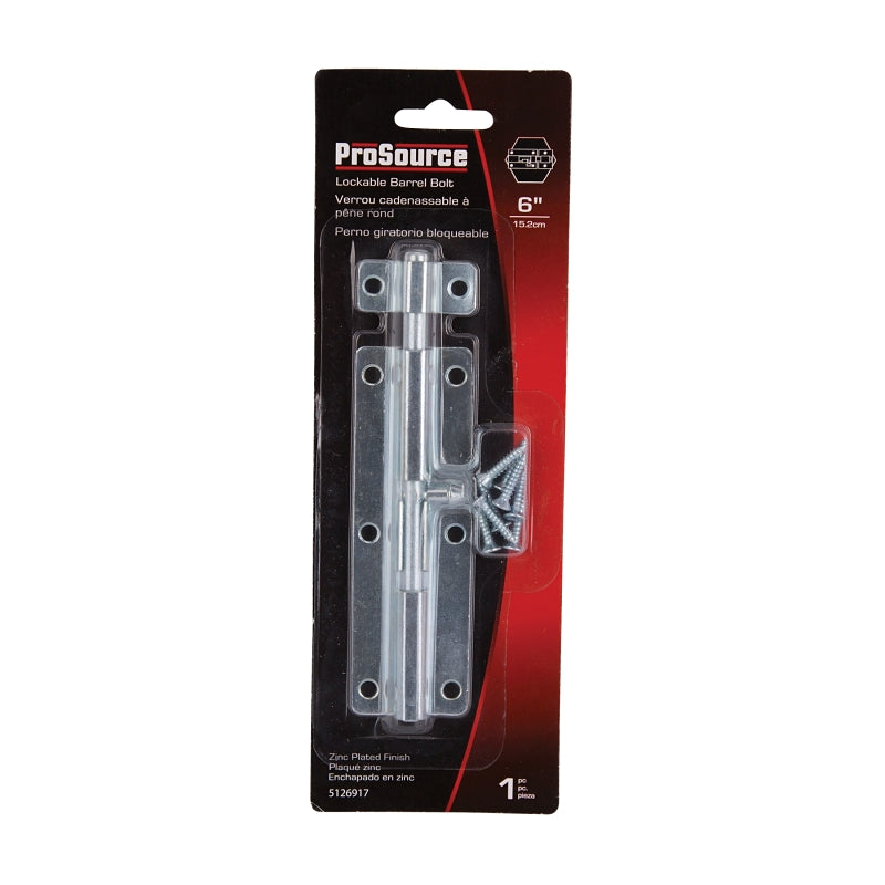 ProSource BH-104-PS Lockable Barrel Bolt, 0.31 Dia in Bolt Head, 6 in L Bolt, Steel, Zinc