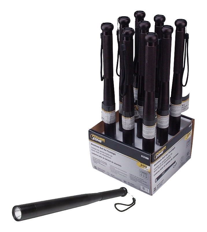 PowerZone 12145 Ball Bat Flashlight, C Battery, C Battery, LED Lamp, 300 Lumens, 200 m Beam Distance, 8 hrs Run Time, Pack of 9