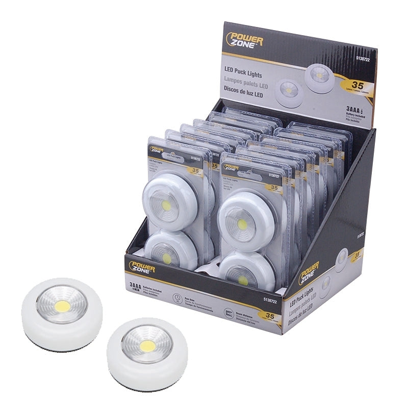 PowerZone F12004 LED Puck Light, LED-Lamp, LED Lamp, 35 Lumens, ABS Fixture, White Fixture, White Fixture, Pack of 12