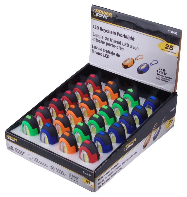 PowerZone 12622 Work Light/Keychain Pocket Light, CR2032 Battery, LED Lamp, 25 Lumens, 6 m Beam Distance, Pack of 24