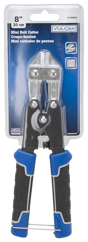 Vulcan JL-WD-01B Mini Bolt Cutter, 3 mm Cutting Capacity, Chrome Molybdenum Steel Jaw, 8 in OAL, Black/Blue Handle