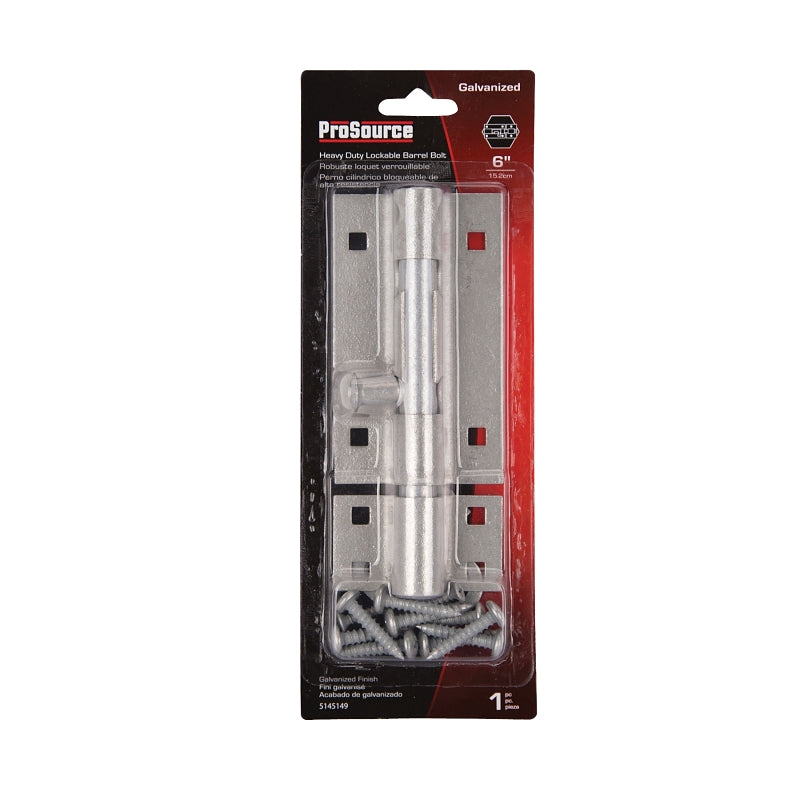 ProSource 33305MGS-PS Padlockable Barrel Bolt, 0.31 Dia in Bolt Head, 6 in L Bolt, Galvanized Steel