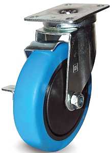Dh Casters C-LM35P1BMSB Swivel Caster, 2-3/8 x 3-5/8 in Plate, 4-11/16 in H Dimensions, 3-1/2 in Dia Wheel, Blue, 220 lb