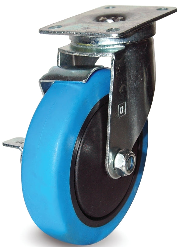 Dh Casters C-LM35P1BMSB Swivel Caster, 2-3/8 x 3-5/8 in Plate, 4-11/16 in H Dimensions, 3-1/2 in Dia Wheel, Blue, 220 lb