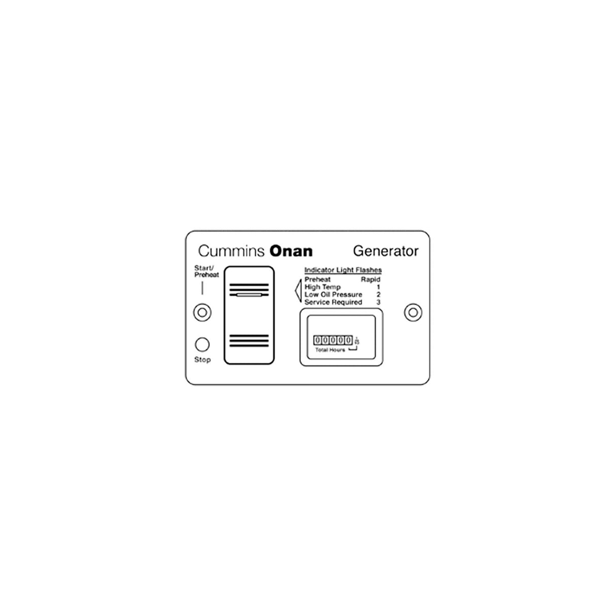 Onan Switch & Analog Hourmeter Panel For Diesel Generators