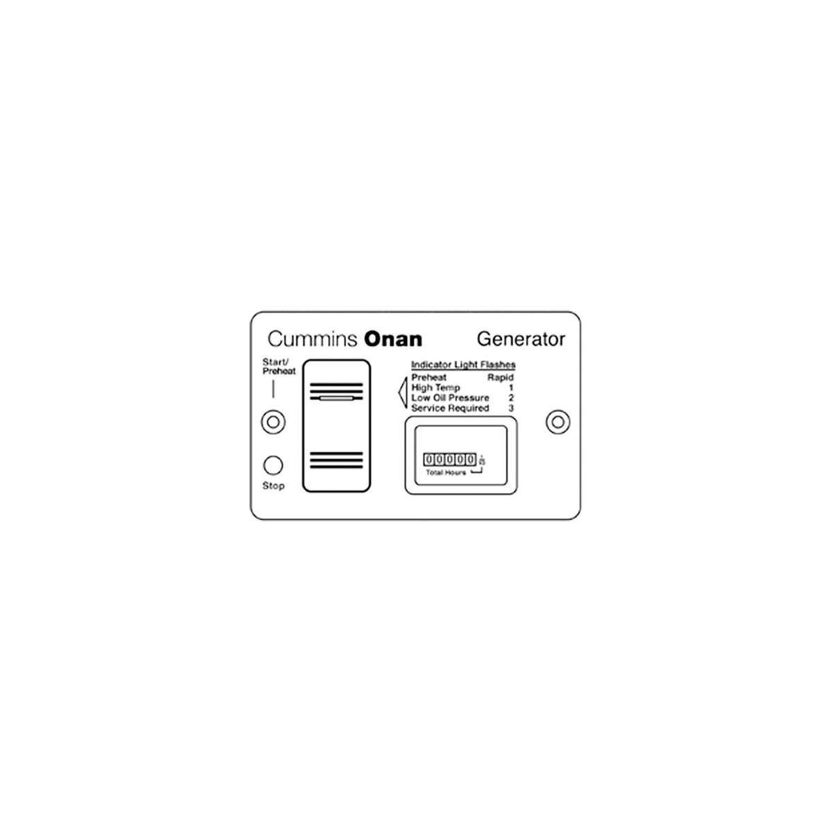 Onan Switch & Analog Hourmeter Panel For Diesel Generators