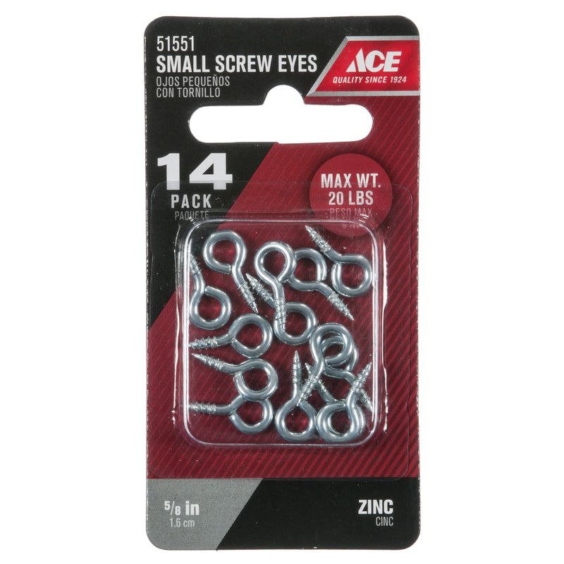 Ace 3/32 in. D X 5/8 in. L Zinc-Plated Steel Screw Eye 20 lb. cap. 14 pk, Pack of 5