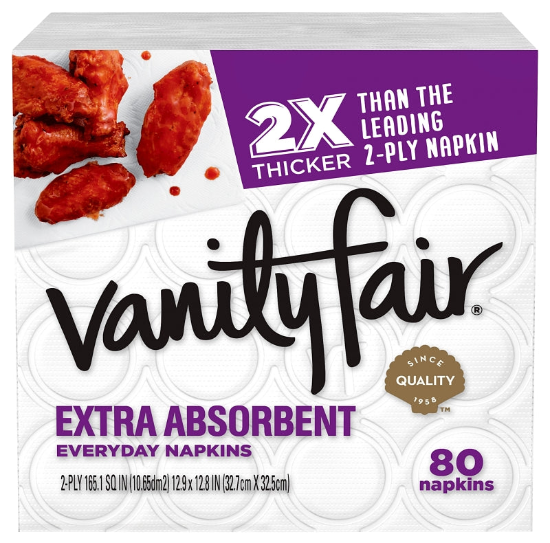 Vanity Fair 35236 Extra Absorbent Napkin, 6.38 in L, 6.38 in W, 2 -Ply, Paper, Pack of 12