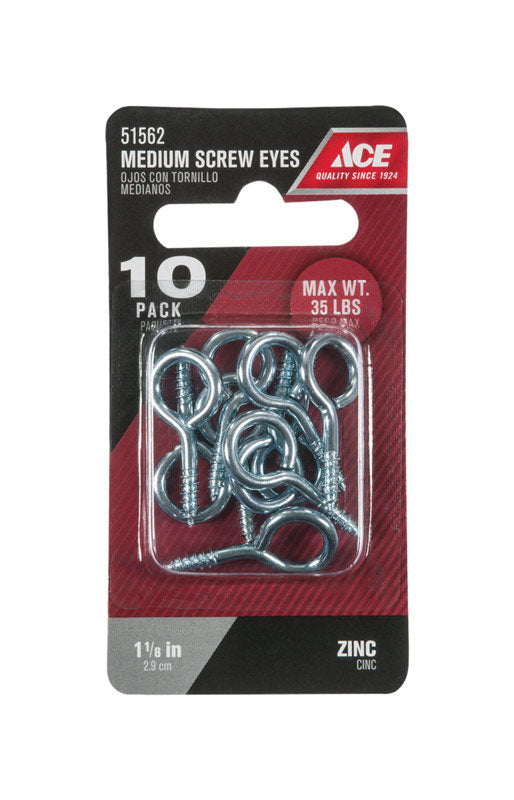 Ace 1/8 in. D X 1-1/8 in. L Zinc-Plated Steel Screw Eye 35 lb. cap. 10 pk, Pack of 5