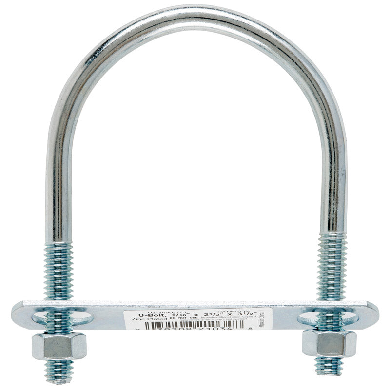 Hampton 5/16 in. X 2-1/2 in. W X 3-1/2 in. L Coarse Zinc-Plated Steel U-Bolt, Pack of 10