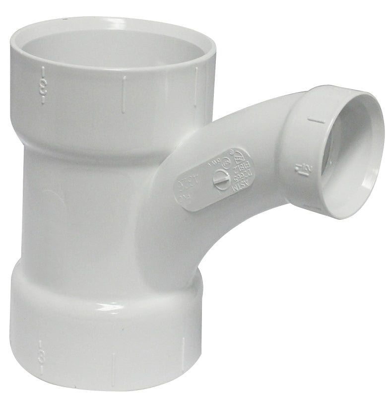 Canplas 194326 DWV Reducing Combination Tee Pipe Wye, 3 x 3 x 1-1/2 in, Hub, PVC, White, SCH 40 Schedule