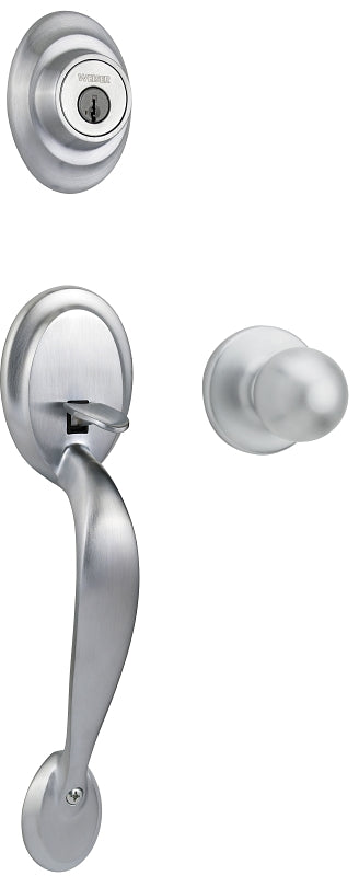Weiser Kingsway x Yukon Series 9GAC94710-002 Handleset, 3 Grade, Satin Chrome, 2-3/8 to 2-3/4 in Backset, Residential