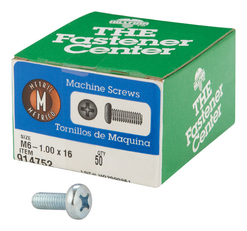 HILLMAN M6-1 X 16 mm L Phillips Pan Head Zinc-Plated Steel Metric Machine Screws 50 pk