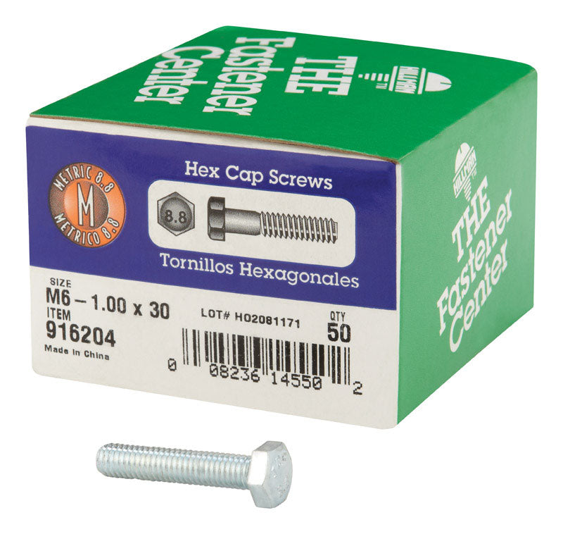 HILLMAN M6-1.00 mm D X 30 mm L Heat Treated Steel Hex Head Cap Screw 50 pk