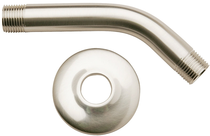 Plumb Pak PP825-10BN Shower Arm With Flange, 1/2 in Connection, IPS, 6 in L, Brass, Brushed Nickel