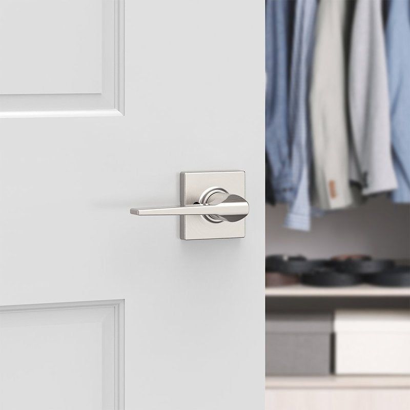 Weiser Elements Hollis Series 9GLC120-103 Dummy Door Handle, Lever Handle, Contemporary Design, Satin Nickel