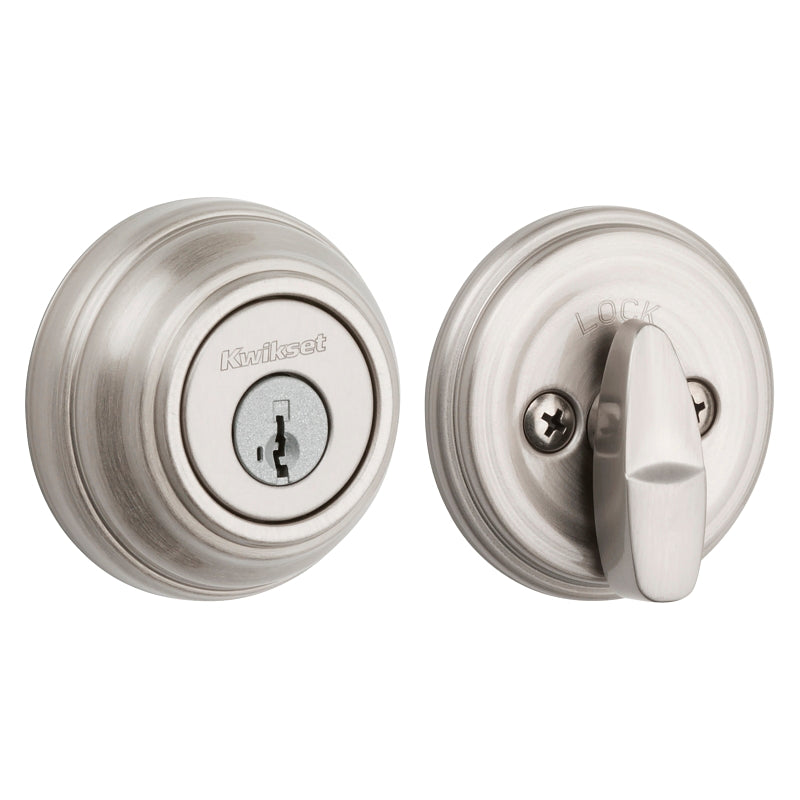 Kwikset 99800-123 Deadbolt, 1 Grade, Metal, Satin Nickel, 2-3/8, 2-3/4 in Backset, KW1, K4 Keyway